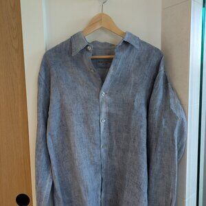 Haris Cotton Men's Shirt 100% Linen Medium-fits like a L or XL Blue